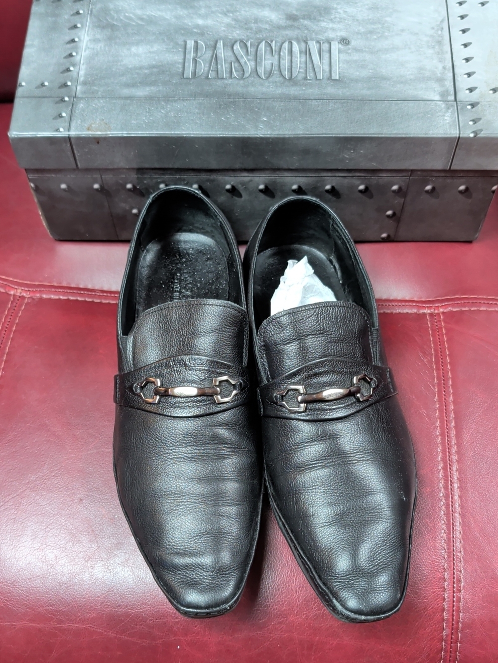 Basconi  Men’s Black Leather Slip-On Loafers Size 42